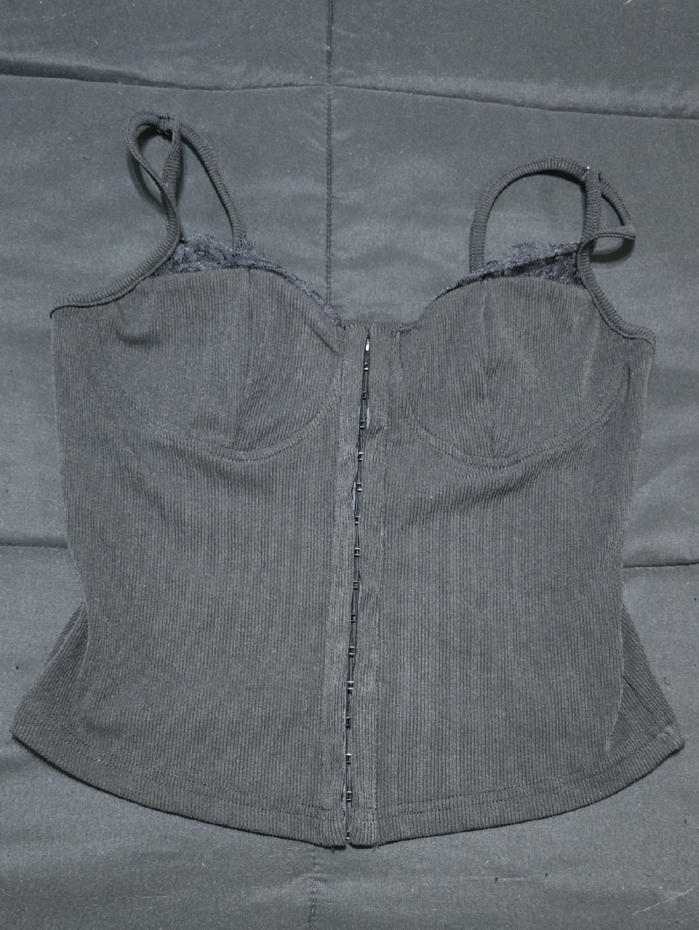 Black Ribbed Bustier Crop Tank Top - Picture 1 of 5